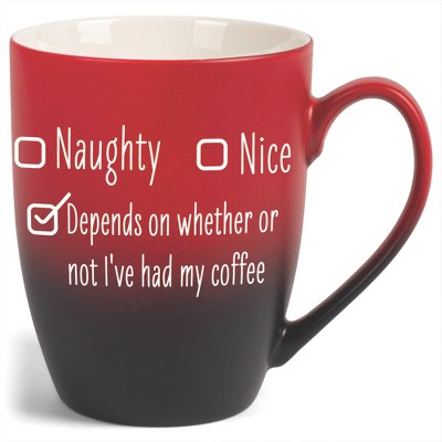 Elanze Designs Naughty Nice Depends On Whether Or Not I'Ve Had My Coffee Two Toned Ombre Matte Red and Black 12 ounce Ceramic Stoneware Coffee Cup Mug