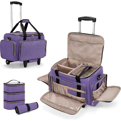 Rolling Makeup Case with 3 Removable Pouches and 1 Makeup Brush Bag, Large Makeup Bag Cosmetic Bag with Detachable Dolly