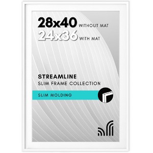 Americanflat 28x40 Poster Frame with Polished Plexiglass, Use as 24x36 Frame with Mat or 28x40 Frame Without Mat, Streamline Collection, ,  White - 1 of 4