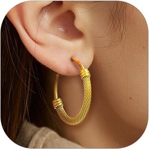 Chunky Hoop Earrings | 30-100mm Gold Plated/Black Stainless Steel Statement Jewelry for Women - 1 of 4