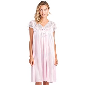 Casual Nights Women's Fancy Lace Neckline Silky Tricot Nightgown - 1 of 4