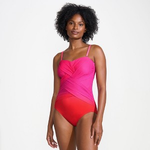 Lands' End Women's Slender Suit Shine Bandeau Tummy Control Chlorine Resistant High Leg One Piece Swimsuit - 1 of 4