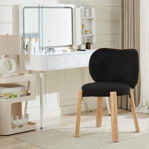 Makeup Chair Comfy Accent Chair, Plush Teddy Fabric, Cute Vanity Chair for Home Office, Bedroom, Dressing Room-2 PCS - 1 of 4