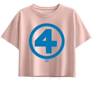 Girls' - Marvel - Fantastic Four Logo Blue Short Sleeve Boxy Graphic T-Shirt - 1 of 1