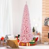 Tangkula 8 FT Christmas Tree Artificial Xmas Tree with 1000 Flocked Branch Tips & Folding Metal Stand Slim Pencil Decoration Tree - 3 of 4