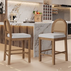 Christopher Knight Home Kinich Boho Rubberwood Rattan Upholstered Counter Stools (Set of 2) - 1 of 4