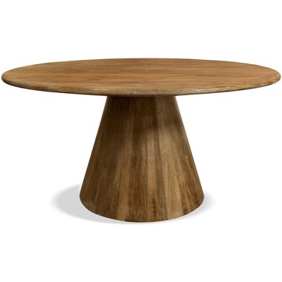 HomeRoots 60" Natural Rounded Solid Wood Pedestal Base Dining Table