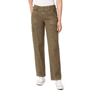 WallFlower Women's Luscious Curvy Twill Relaxed Cargo Straight Mid Rise Insta Stretch Juniors Pants - 1 of 4