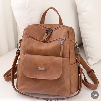 Backpack Purse for Women, Waterproof PU Leather Fashion Shoulder Bag, Casual Ladies Travel Handbag, Brown