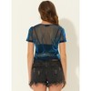 INSPIRE CHIC Women's Mesh Crop Short Sleeve Metallic Party See-Through Crop Shirts - 4 of 4