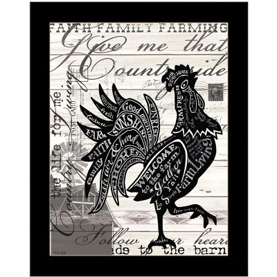 HomeRoots WELCOME TO THE FARM CHICKEN Black Framed Print Wall Art