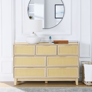 NicBex Wooden 7-Drawer Dresser,Modern Double Dressers with Rattan Drawers,Chest of Drawers for Bedroom,Living Room,Kids Room,Hallway,Natural Style - 1 of 4