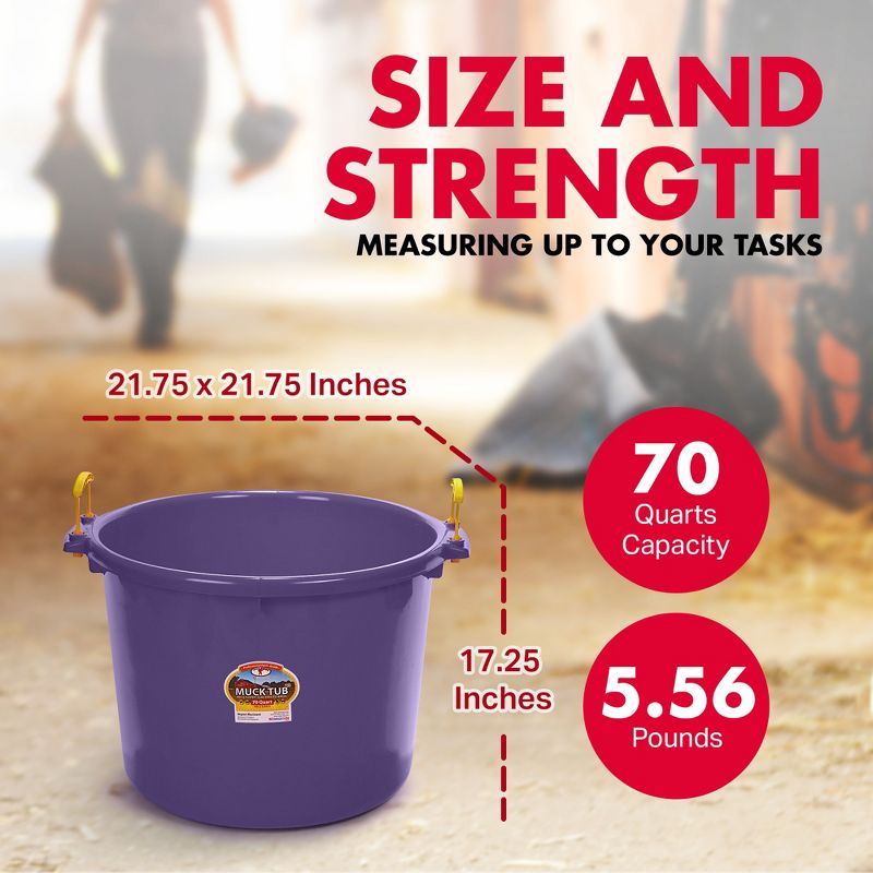 Little Giant 70 Quart Muck Tub Durable and Versatile Utility Bucket with Molded Plastic Rope Handles for Big or Small Cleanup Jobs, Purple, 2 of 7