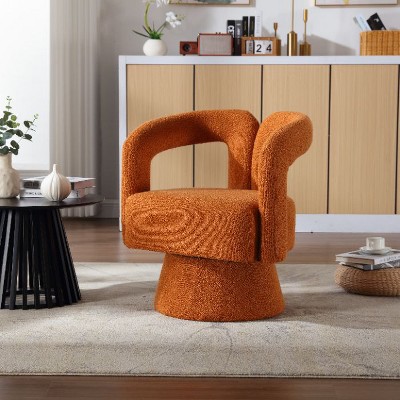 CAVINAS 360 Degree Swivel Accent Chair with Curved Backrest and Soft Upholstery, Barrel Lounge Chair for Living Room, Bedroom, Office