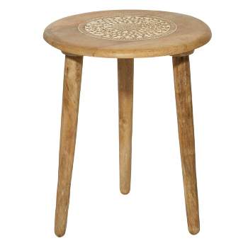 Traditional Mango Wood Carved Tripod Accent Table Brown - Olivia & May