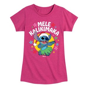 Girls' - Lilo and Stitch - Mele Kalikimaka Hula Stitch Christmas Fitted Short Sleeve Graphic T-Shirt - 1 of 4