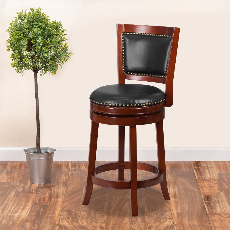 Emma and Oliver 26"H Open Panel Back Wood Counter Stool with Leather Swivel Seat, 2 of 7