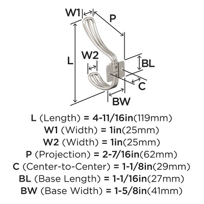 Satin Nickel Double Prong Decorative Wall Hook