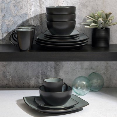 Eclipse Square Porcelain Holiday Dinnerware Set, Service for 4