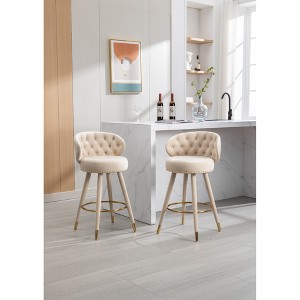 20.9" Velvet Counter Height Bar Stools Set of 2 with Solid Wood Legs and 360¡ã Swivel for Kitchen, Dining, or Bar - 1 of 4