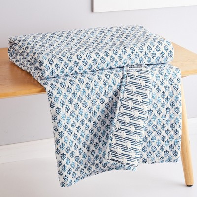 Aditya Blue and White Cotton Reversible Throw Blanket