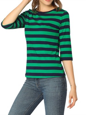 INSPIRE CHIC Women's Elbow Sleeves Boat Slim Fit Casual Stripe Animal Print Multi Floral Pattern T-Shirt