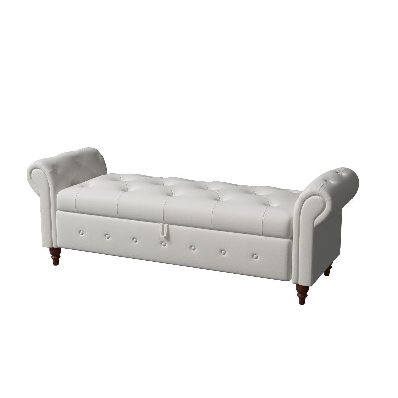 Cecily 63" Button-Tufted Large Storage Ottoman Upholstered Fabric Bench features rolled arms, window seating, and solid wood legs-Maison Boucle, 4 of 8