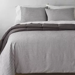 King Heavyweight Linen Blend Stripe Comforter & Sham Set Dark Gray - Casaluna™