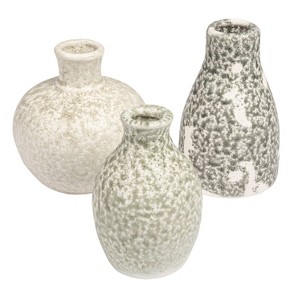 Storied Home Set of 3 Terracotta Vases Distressed Gray: Round Tabletop Decorative, Spot Clean, 6.25" Height - 1 of 4