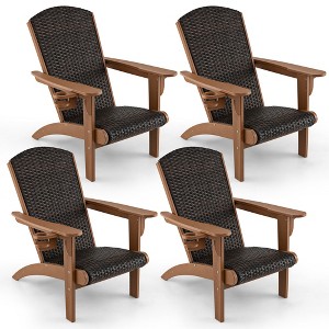 Tangkula Set of 4 Adirondack Chair w/ Rattan Padded Seat & Back Wide Hidden Cupholder Patio - 1 of 4
