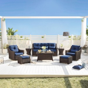 Spruce & Spring Outdoor Wicker Patio Outdoor Sofa Swivel Chair Coffee Table - 1 of 4