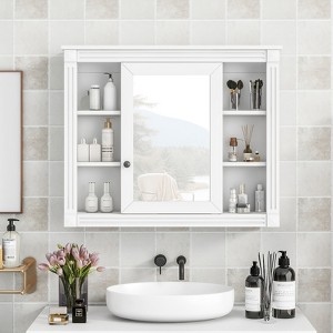 35" x 28" Wall Mounted Bathroom Storage Cabinet, Medicine Cabinet, Modern Bathroom Wall Cabinet with Mirror, Mirror Cabinet with 6 Open Shelves White - 1 of 4