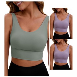 INSPIRE CHIC 3 Packs Women's V Back Wide Straps Full Coverage Sports Bras Longline Workout Padded Tank Top - 1 of 4