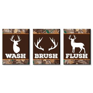 Big Dot of Happiness Gone Hunting - Kids Bathroom Rules Wall Art - 7.5 x 10 inches - Set of 3 Signs - Wash, Brush, Flush - 1 of 4