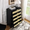 31.50"Bedroom 5 drawer dresser, rattan dresser modern wooden chest of drawers with spacious storage space,Black - 3 of 4