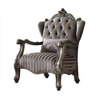 Versailles Chair with 1 Pillow Velvet/Antique Platinum Finish - Acme Furniture