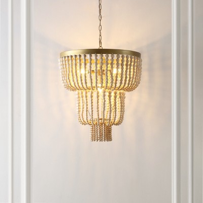 Aleynne Gold and Natural Wood Beaded 21-inch Chandelier