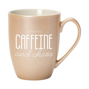 Elanze Designs Fueled By Caffeine And Chaos Pearlescent Sand 10 ounce New Bone China Coffee Cup Mug - 1 of 4