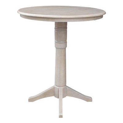 36" Round Washed Gray Solid Wood Bar Height Pedestal Table