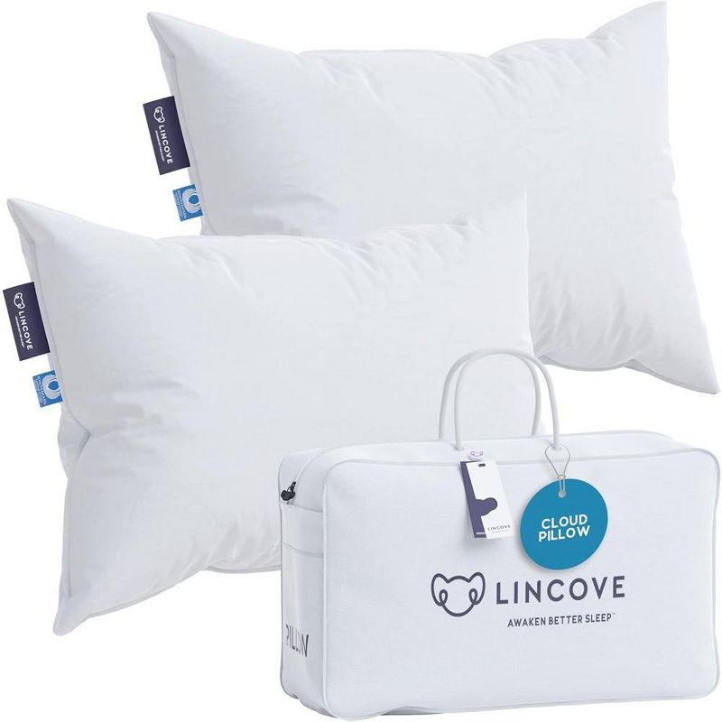 Lincove Cloud Canadian Down Luxury Sleeping  Pillow - 625 Fill Power, 500 Thread Count Cotton Sateen Shell, 2 Pack, 1 of 16