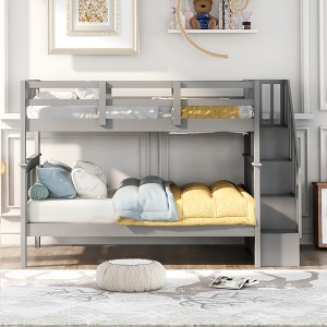 Whisen Stairway Full-Over-Full Bunk Bed with Drawer, Storage and Guard Rail for Bedroom - 1 of 4