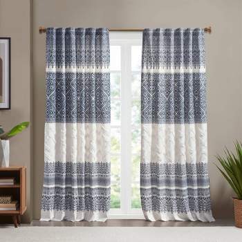 84"x50" Mila Cotton Printed Room Darkening Window Curtain Panel with Chenille detail and Lining