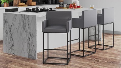 Manhattan Ambassador Cream Leather 42'' Modern Barstool