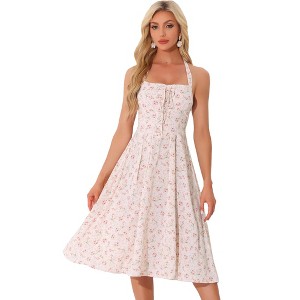 INSPIRE CHIC Women's Floral Halter Neck Sleeveless Lace Up Midi Summer Sundresses - 1 of 4