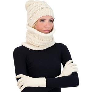 Women Winter Beanie Hat, Infinity Scarf, and Screen Friendly Gloves Set, Cold Weather Snow Gear for Adults - 1 of 2
