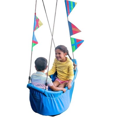 HearthSong Regatta Boat Tree Swing for Kids with Colorful Flags and Mesh Bottom, 47"L x 22"W x 13"H Holds Up To 200 lbs.