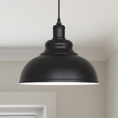 YANSUN 11.81 in. 1-Light Black Dome Pendant Lighting with Metal Shaded