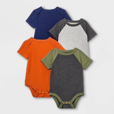 Baby Boys' 4pk Short Sleeve Bodysuit - Cat & Jack™ Olive Green/Navy/Orange 0-3M