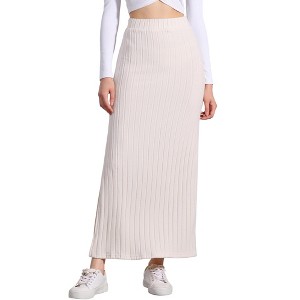 Allegra K Women's Knit Side Slit Hight Waist Midi Bodycon Skirt - 1 of 4