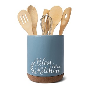 Elanze Designs Bless This Sky Blue X-Large Cork Bottom Kitchen Utensil Holder - 1 of 4